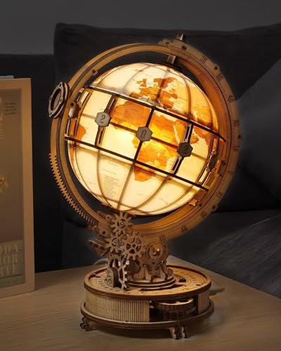 ROWOOD Puzzle 3D Bois Globe Lumineux - Modèle en Bois à Construire pour Adultes - Cadeau Idéal pour Noël et Anniversaire