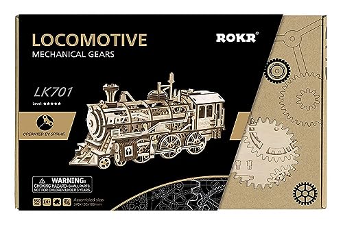 ROKR Locomotive Mécanique en Bois 3D Mobile Puzzle Modèle Train 14 Ans