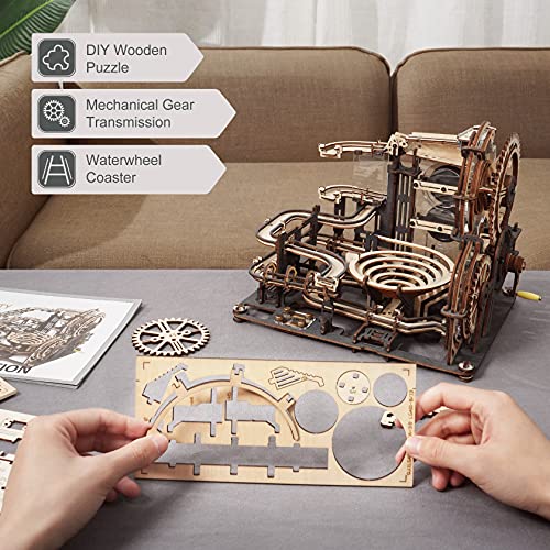 ROKR Course de Marbre Puzzle 3D Bois Mécanique en Bois pour Enfants et Adultes, avec 10 Billes d'Acier, Marble Night Cit