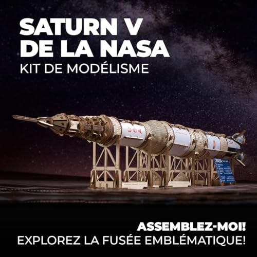 UGEARS NASA Saturn V Kit de Fusée - Modèles de Vaisseaux Spatiaux pour Adults - Puzzle de Construction 3D en Bois - Vais