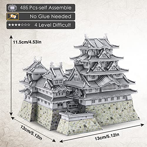 Piececool Puzzle 3D Metal Himeji-jo Japon, Maquette 100% Restaurée en Acier Inoxydable 430, Cadeau d'Anniversaire pour A