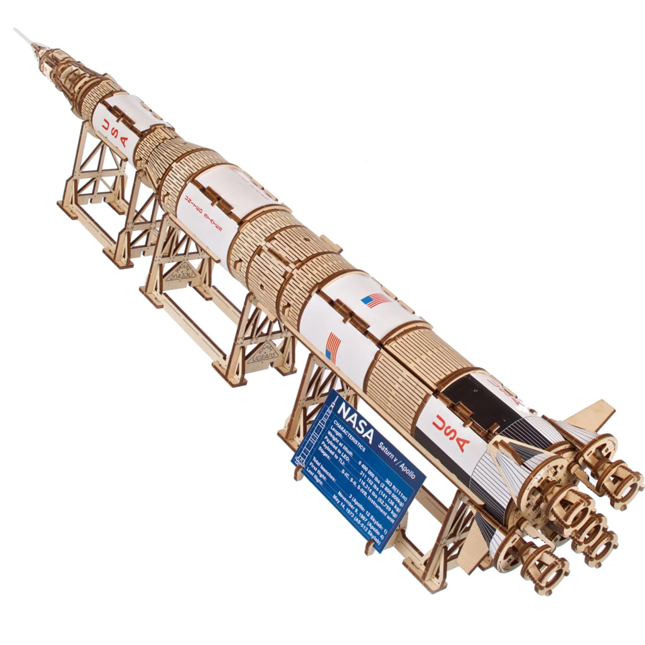 UGEARS NASA Saturn V Kit de Fusée - Modèles de Vaisseaux Spatiaux pour Adults - Puzzle de Construction 3D en Bois - Vais