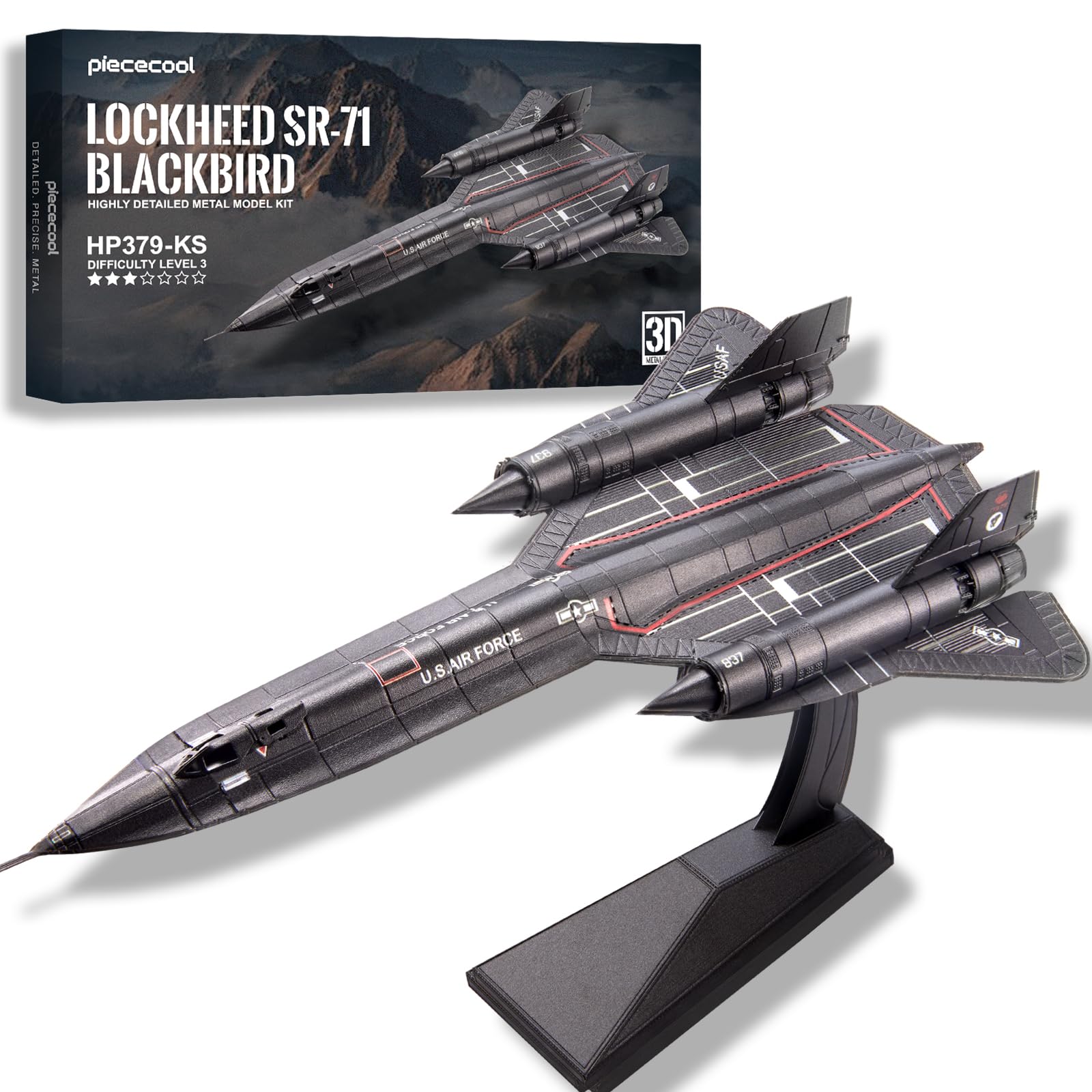 Piececool Puzzle 3D Maquette Avion de Reconnaissance SR-71 Blackbird, Puzzle 3D Tout métal pour Adultes, Idéal en Collec