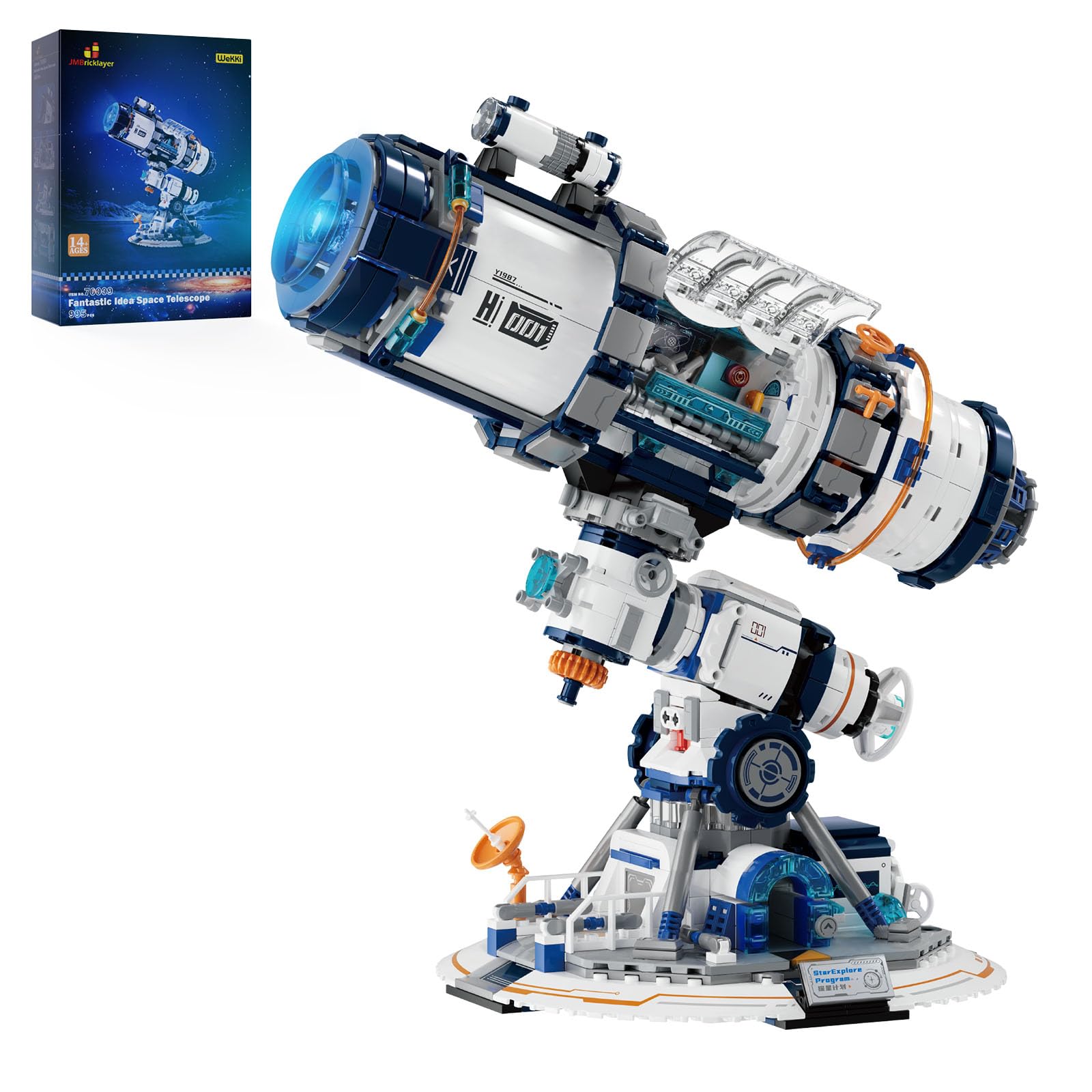Jeu de construction de télescope spatial à lumières LED pour adultes – Kit d’exploration spatiale 70009 JMBricklayer