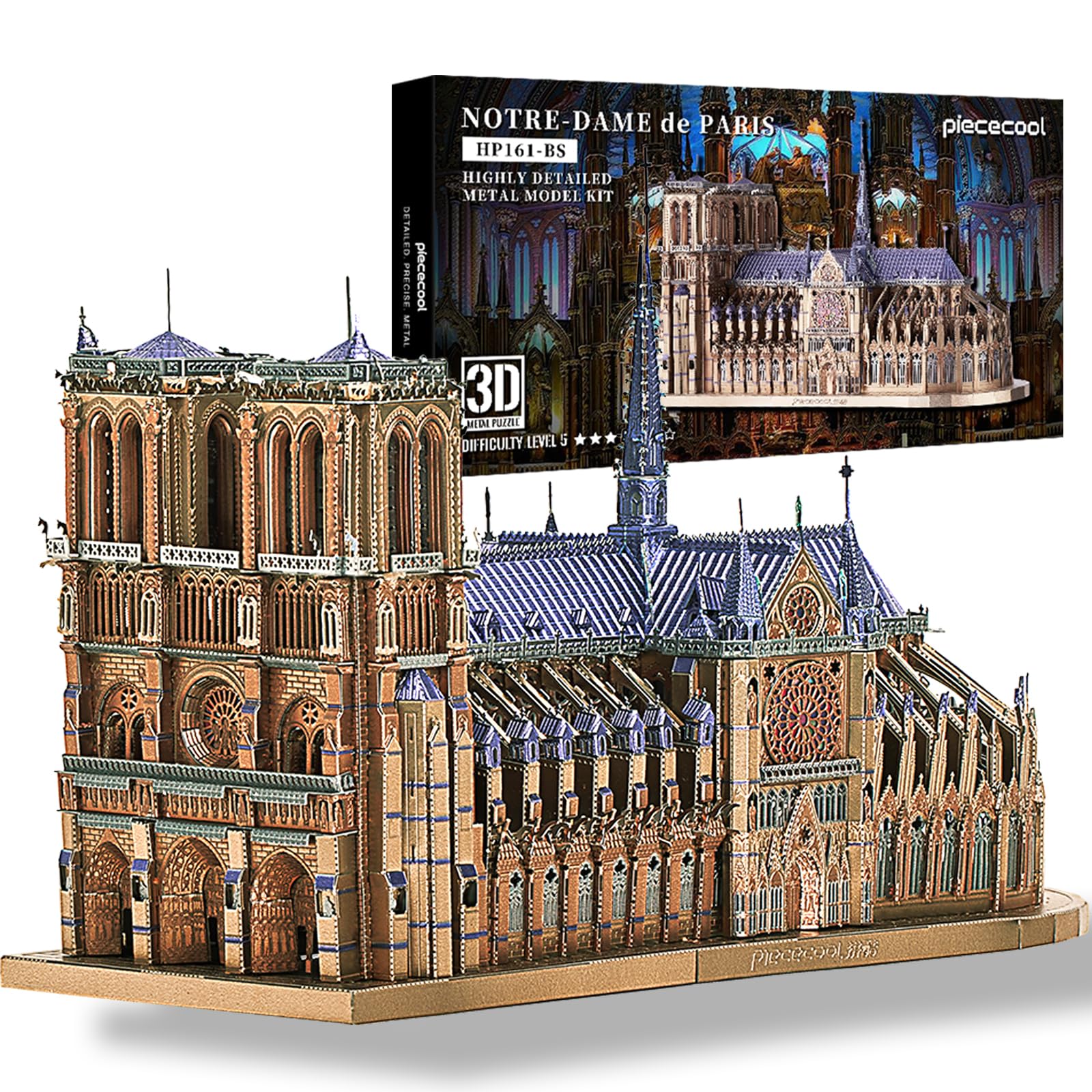 Piececool Puzzle 3D Metal Notre Dame de Paris, Cadeau d'Anniversaire pour Adulte, Maquette en Acier Inoxydable 430 Pièce