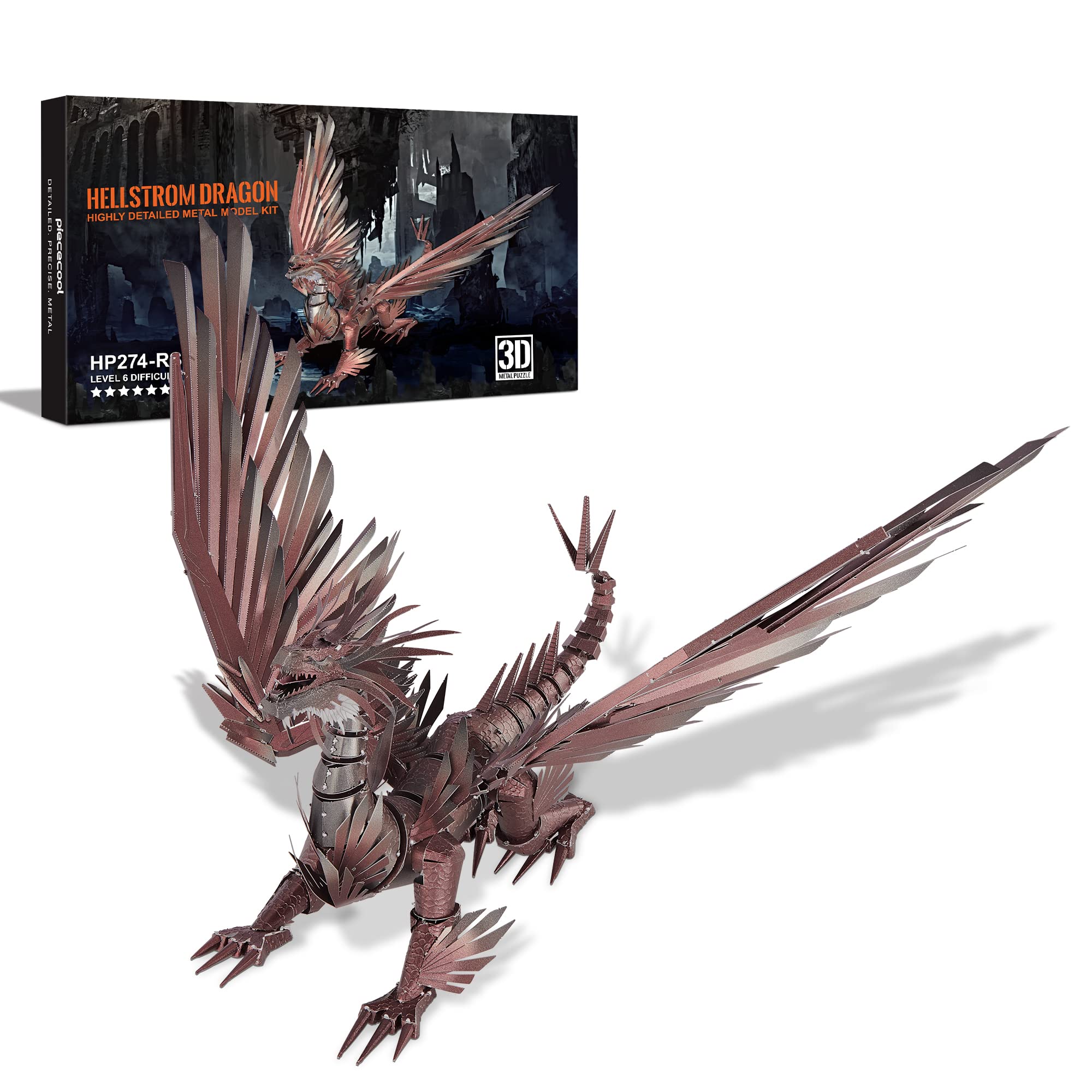 Piececool Puzzle 3D Metal Dragons Anciens, Cadeau d'Anniversaire pour Adulte, 203 Pièces avec Restauration 100%, Modèle 